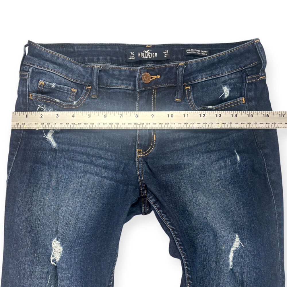 Hollister Womens 7S 28x28 Low Rise Super Skinny Jeans Dark Wash Distressed Y2K - Picture 10 of 11